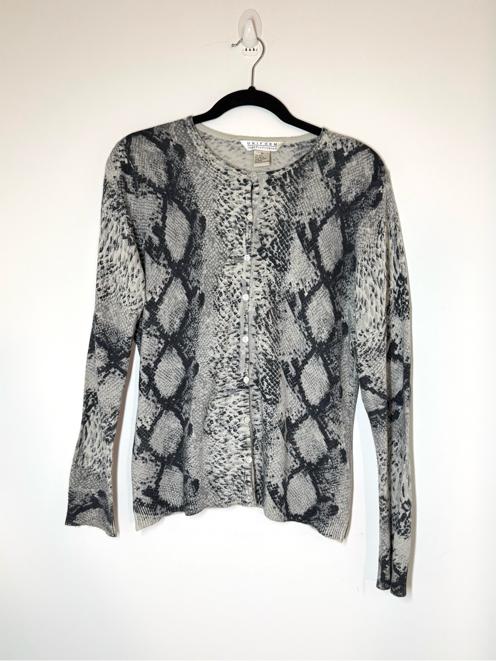 JohnPaulRichard Snakeskin Print Silk Button Up Cardigan Sweater Vintage Uniform